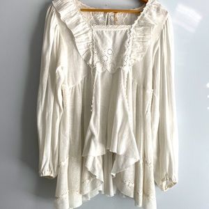 Free People Off White Embroidered and Gauze Tunic Size S